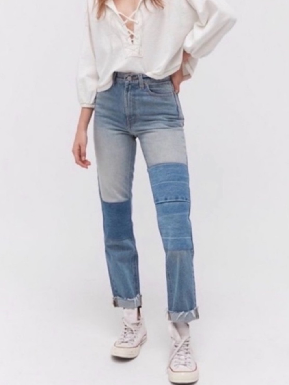 PacSun BDG Two-Tone Light and Dark Blue Patchwork Slim Straight Leg Jeans SIZE 2